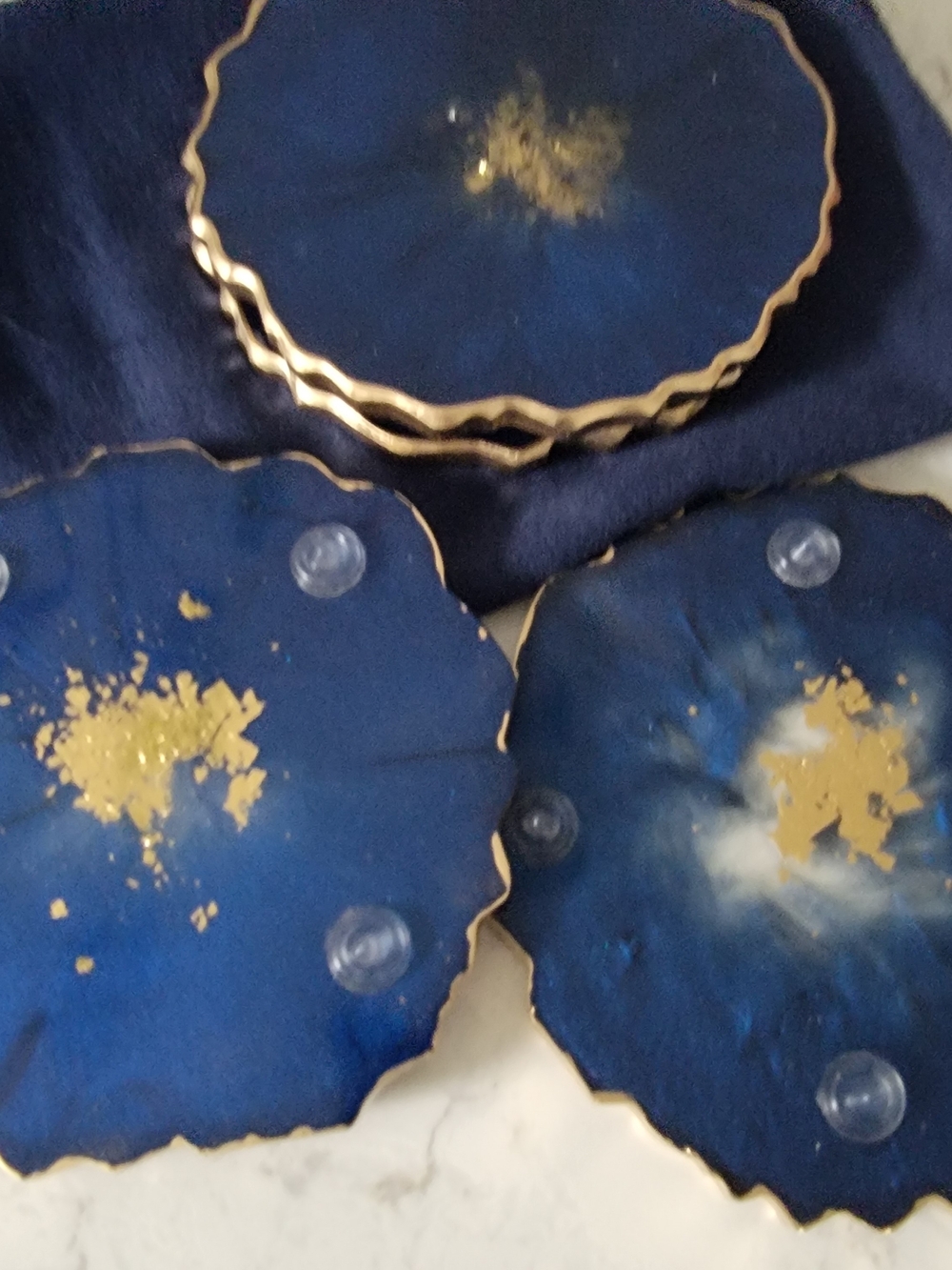 Blue and Gold Resin Coaster Set - Home Art